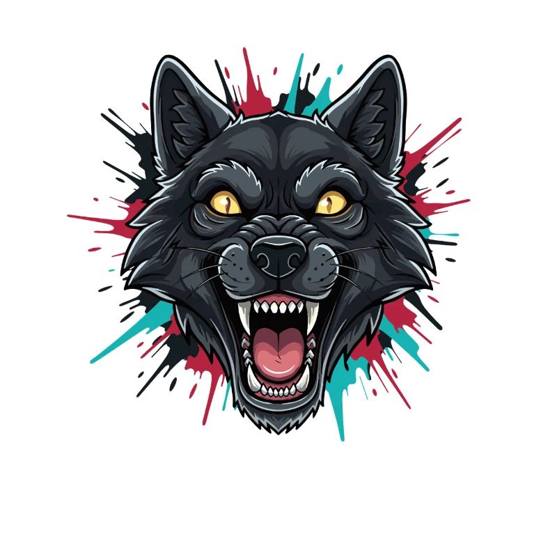 Neon Wolfhead Paint Splash