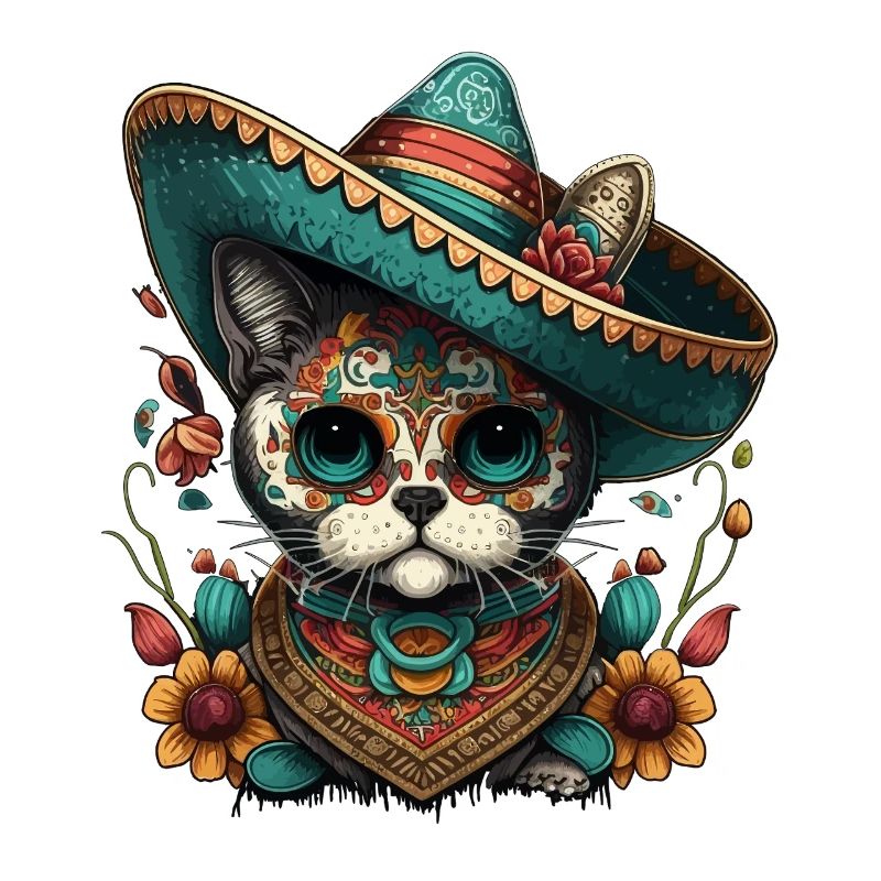 Sugar Skull Sombrero Cat Mexican Cinco De Mayo
