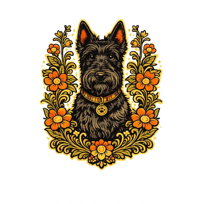 Floral Frame Scottish Terrier
