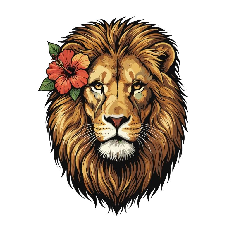 Tête de lion avec fleur d’hibiscus