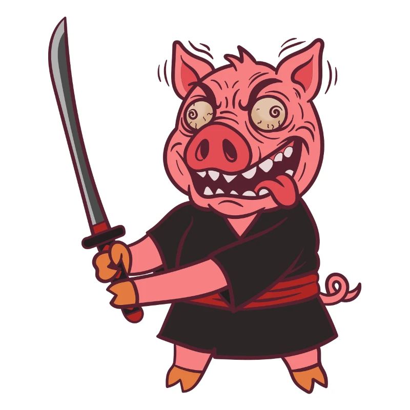 Porc Samouraï Fou avec une Épée