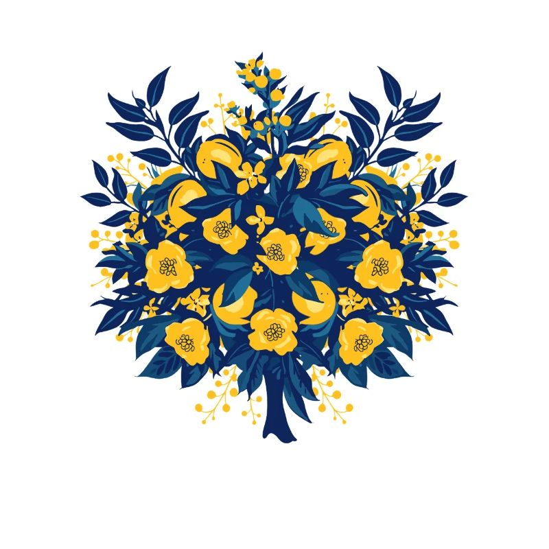 Blue Gold Flower Circle Pattern