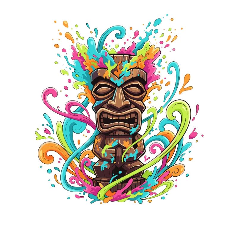 Masque Tiki dans une explosion de couleur