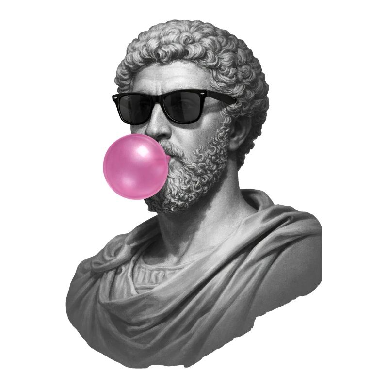 Marcus Aurelius with chewing gum and sunglasses
