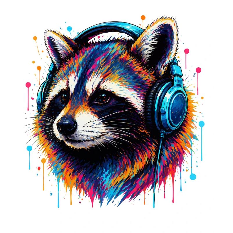 Waschbär mit Kopfhörern