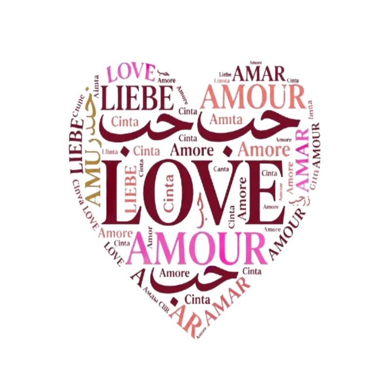 Love in Multiple Languages Heart – Romantic Design