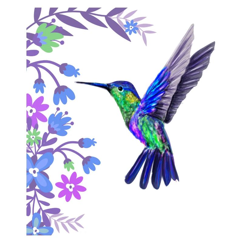 Kolibri Vogel Design mit botanischen Blumen