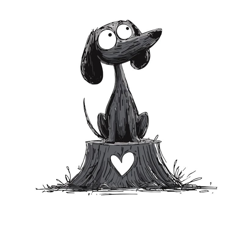 Heart dog on tree stump