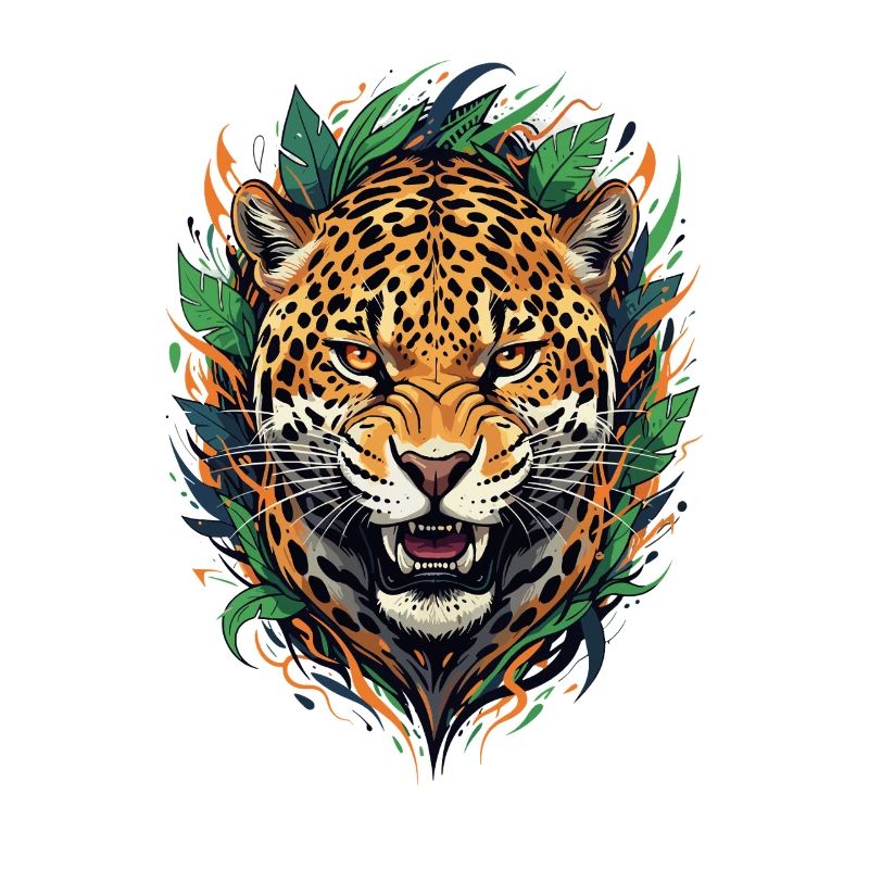 Jaguar head in jungle frame
