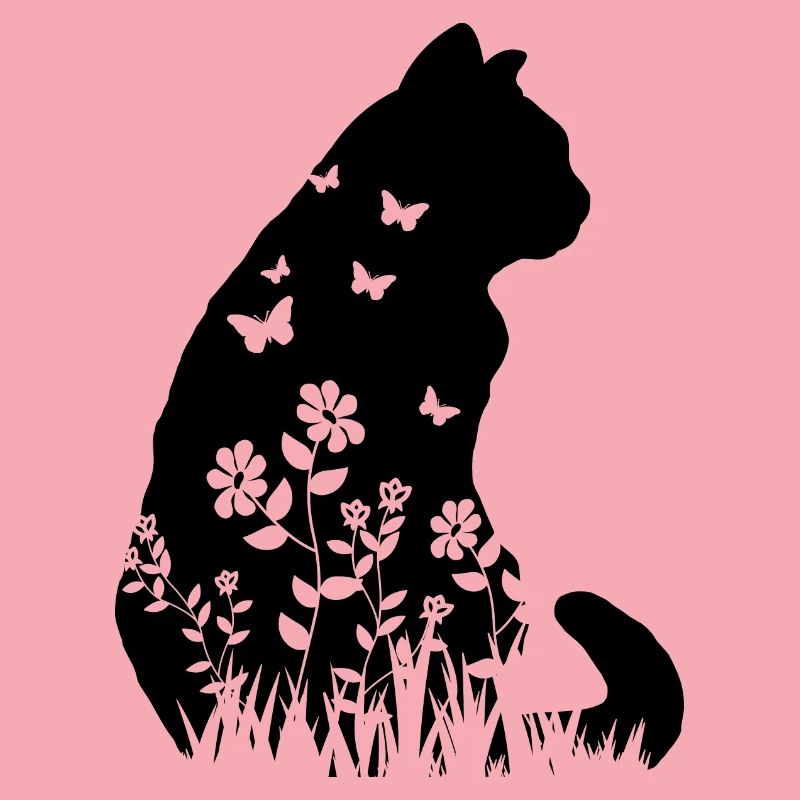 Cute Cat Flower Pattern Silhouette Cat Lover Gift