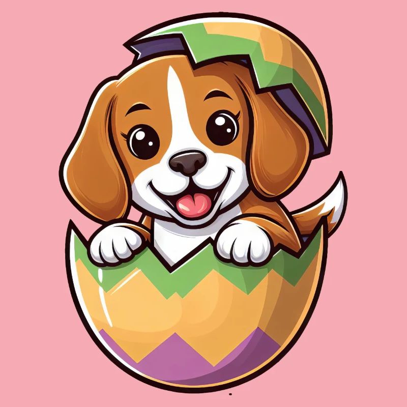 Colorful Easter Egg with Hatching Beagle Design