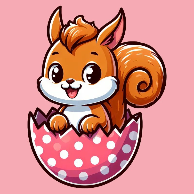 Süßes Eichhörnchen mit Osterei Comic Design