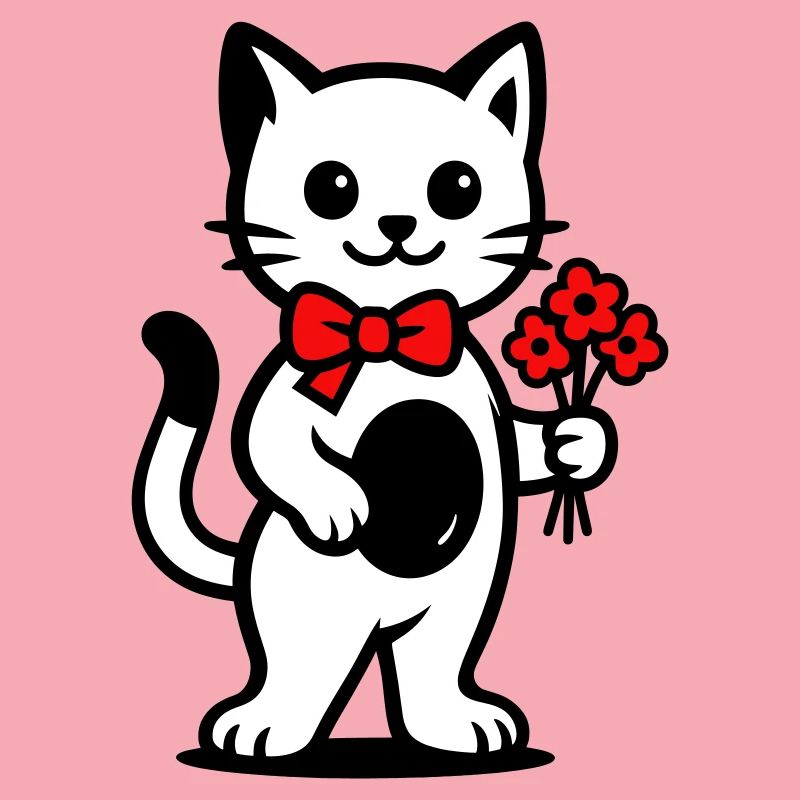 Amoureux des chats kawaii avec ruban rouge