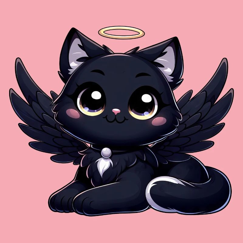 Gothic Katze süß schwarzer Engel mit Flügeln