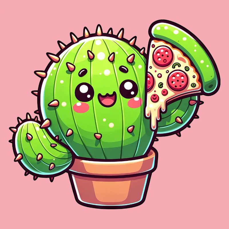 Cactus mignon avec dessin animé de pizza