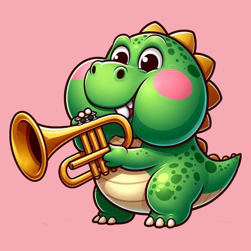 Dicker Trex mit Trompete Cartoon Dinosaurier Musik