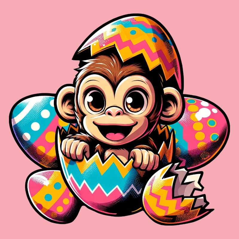 Easter Monkey Hatches Easter Egg Design
