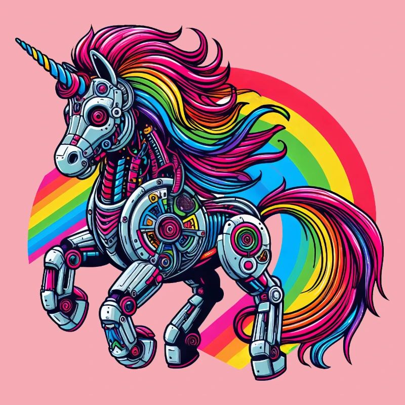 Cyborg Einhorn mit Regenbogen