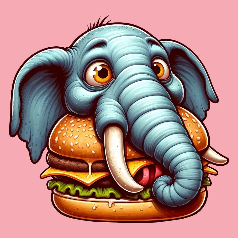 éléphant mange hamburger restauration rapide drôle