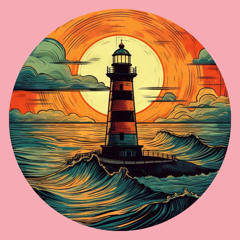 Lighthouse at sunset, Romantic