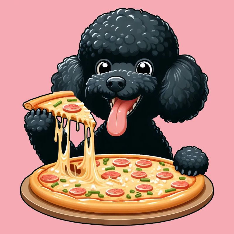 Caniche comique avec pizza