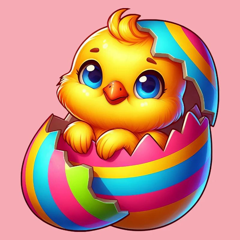Mignon poussin dessin animé coloré éclosion d’œuf de Pâques