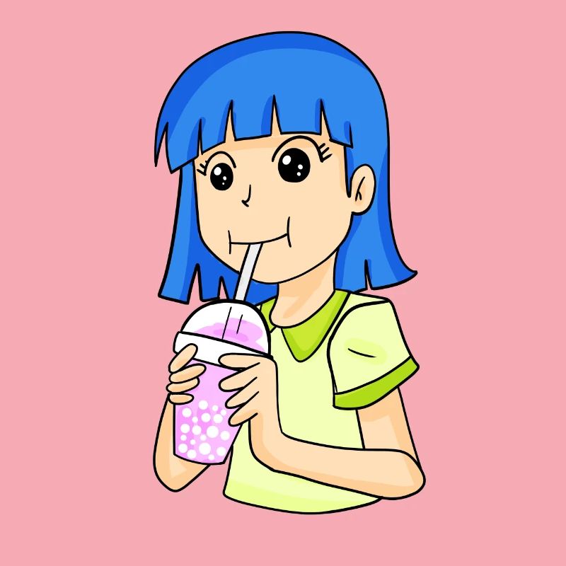 Anime Mädchen mit bubble tea