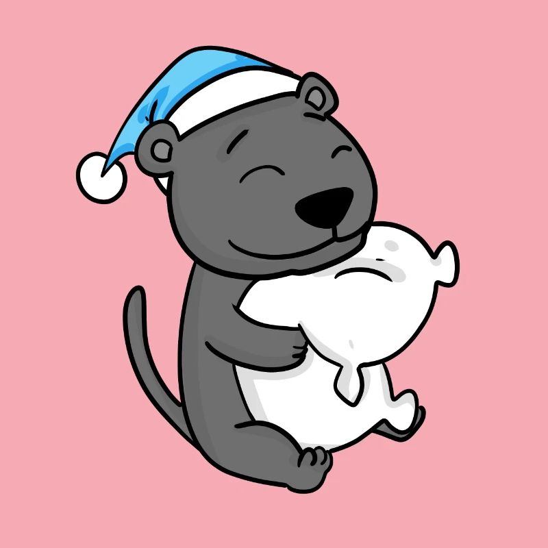 cute black panther with pillow and sleeping cap