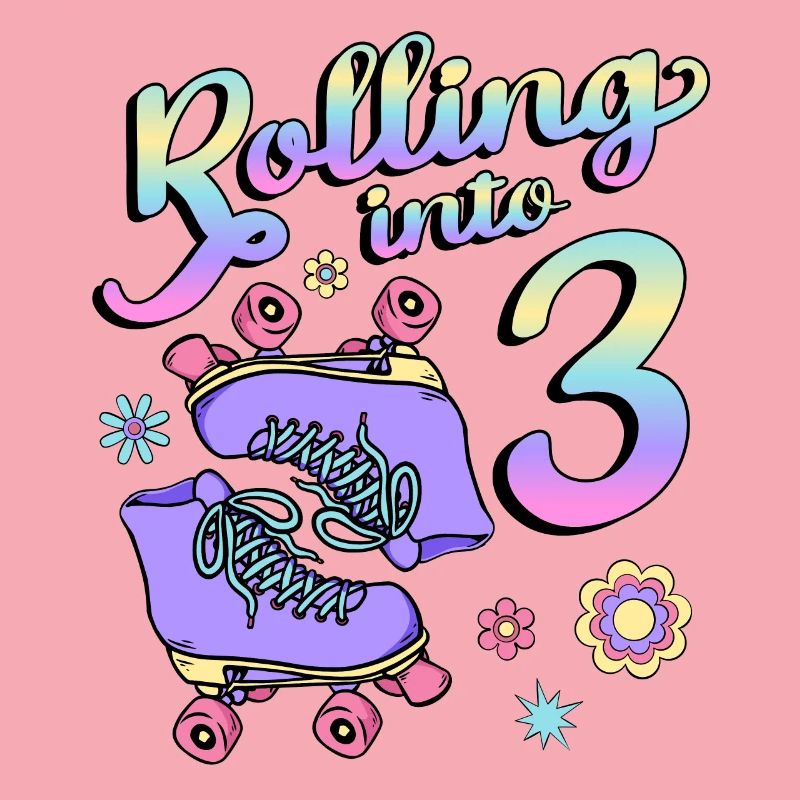 Rolling Into 3 Roller Skaters Floral 3rd Year