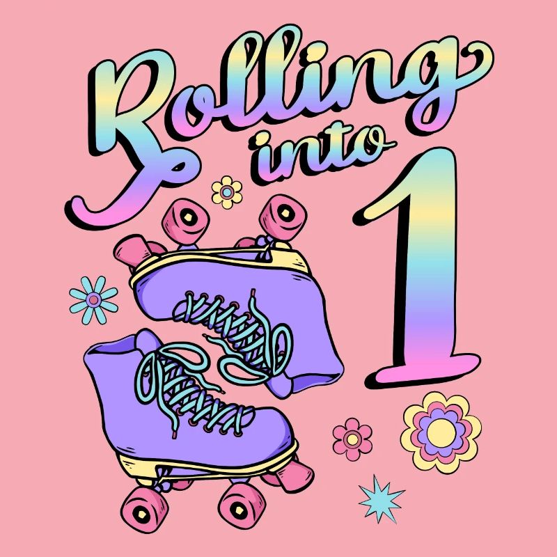 Rolling Into 1 Roller Skaters Floral 1st Year