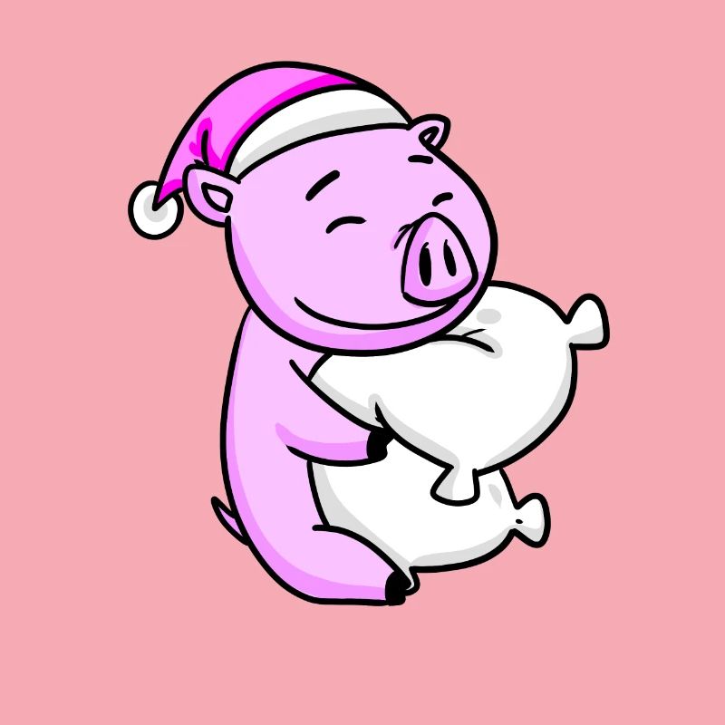 Cochon avec oreiller et bonnet de couchage