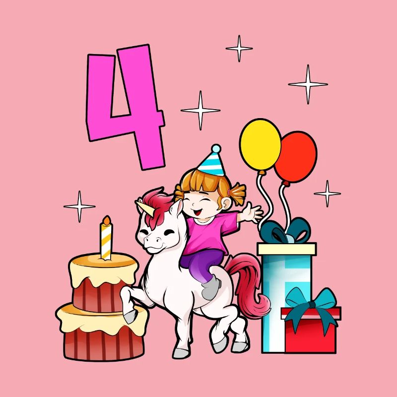 Mit Einhorn - Mädchen Geburtstag 4 Jahre