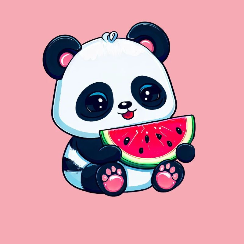 Un panda mignon mange de la pastèque