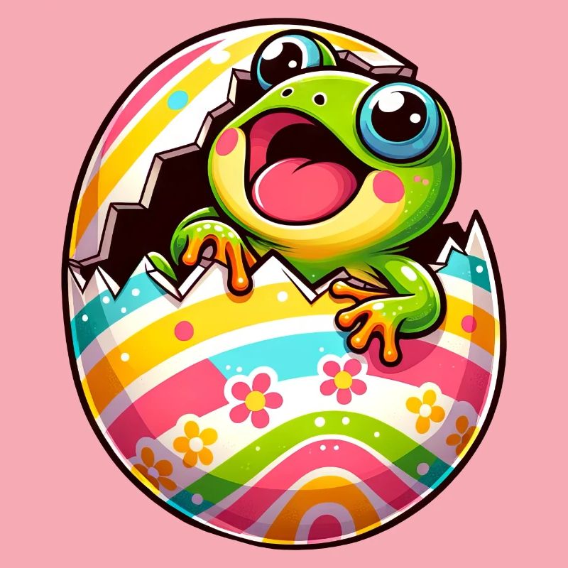 Colorful Easter egg with hatching frog design