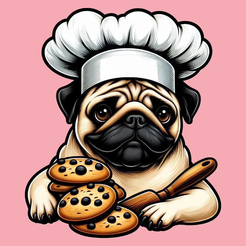 Mops Koch mit Cookie