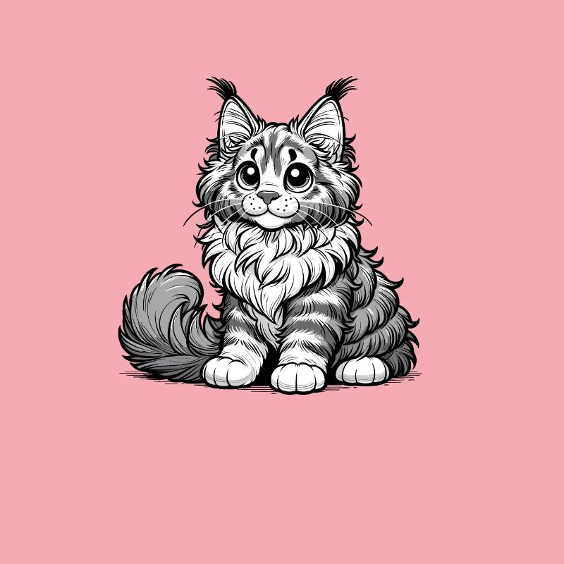 Cute Comic Maine Coon Cat