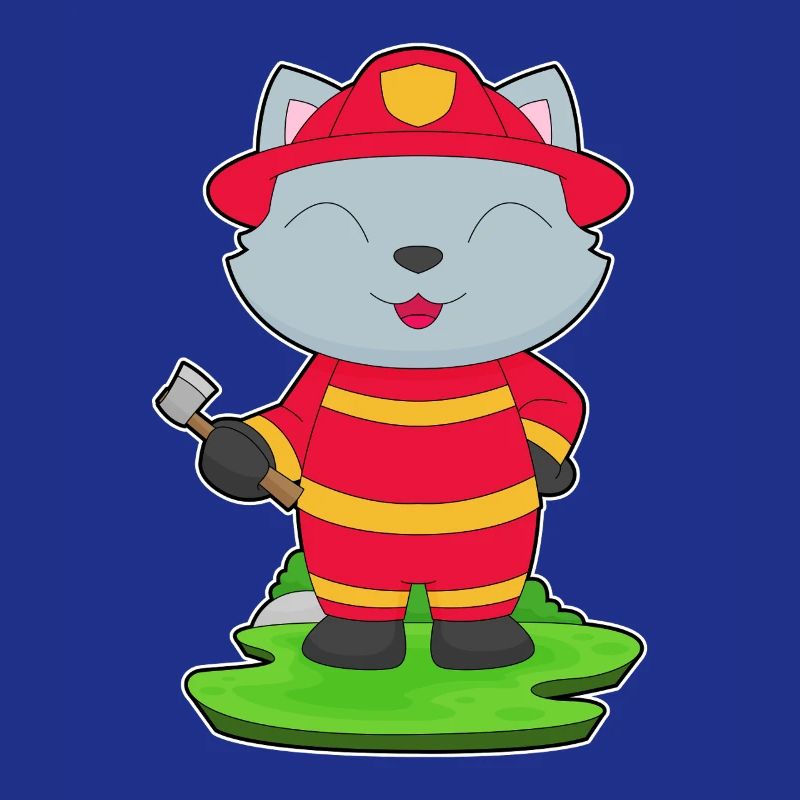 Cat Firefighter Axe Fire Brigade