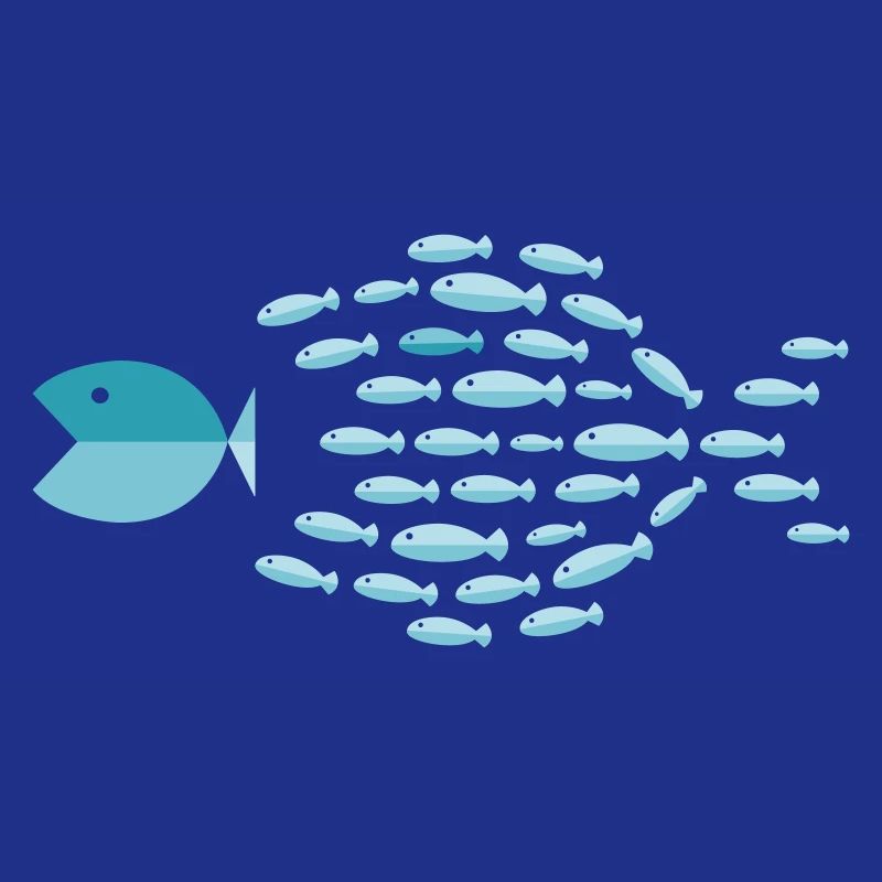 Blue School Silhouette - small fish eat big fish