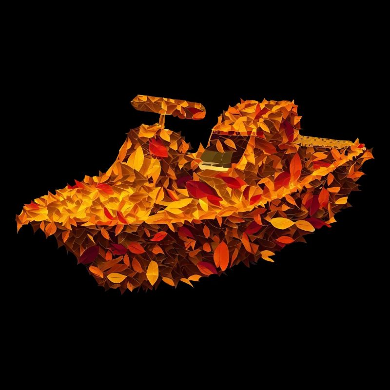 Excursion en bateau d’automne: bateau à moteur dans la mer de feuillage