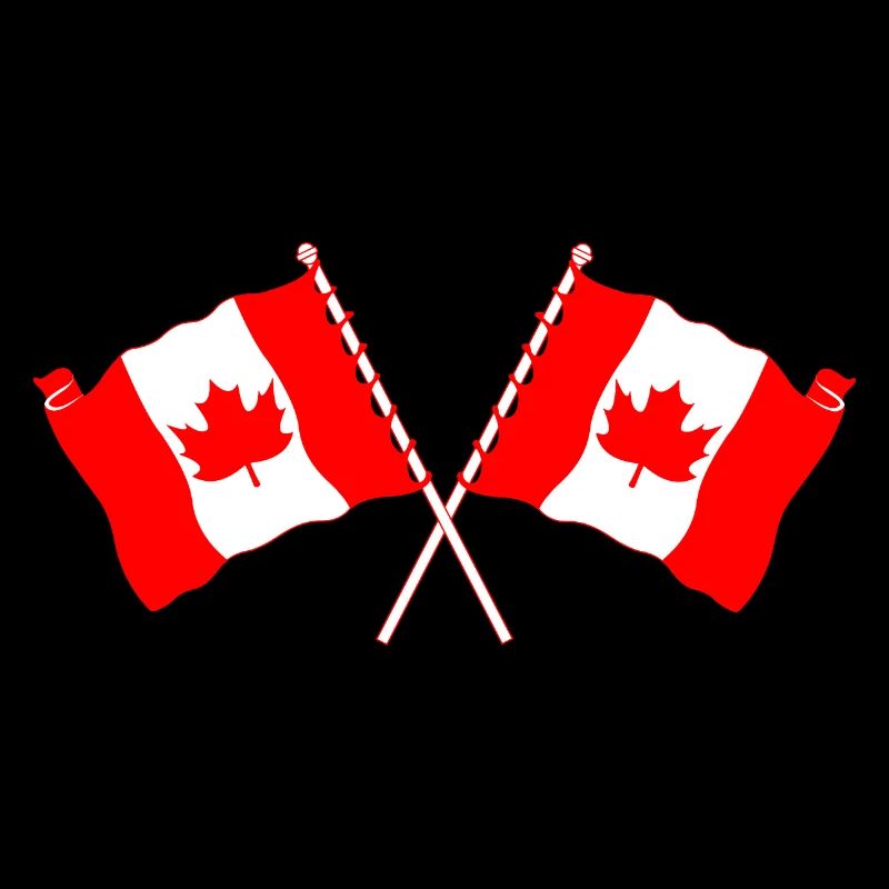 Deux drapeaux du Canada croisés avec une feuille d’érable