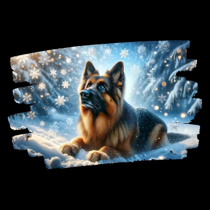 Deutscher Schäferhund in einer magischen Winterlandschaft