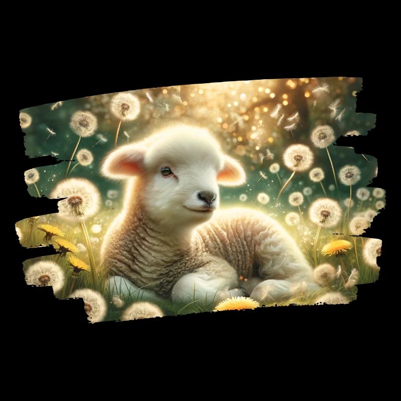 Dreamy spring idyll with lambs and dandelions