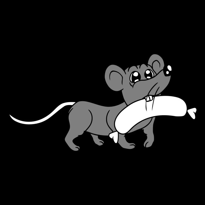 Mouse big sausage eating hunger sausage grilling