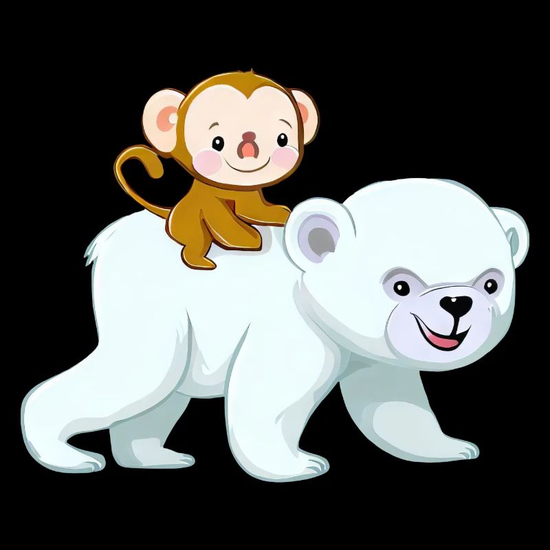 Chimpanzee rides polar bear, adventurous