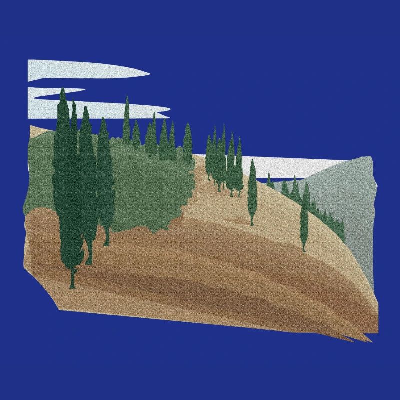 Pine forest hilly landscape with structure (modific.)