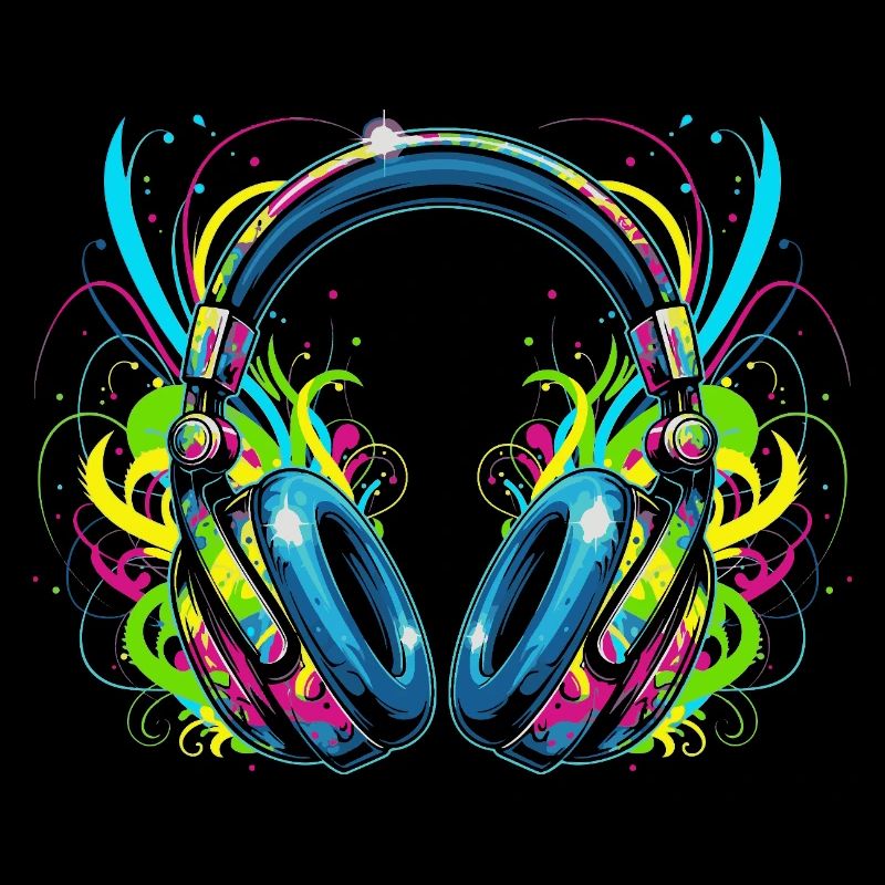 Neon Headphones with Psychedelic Swirls