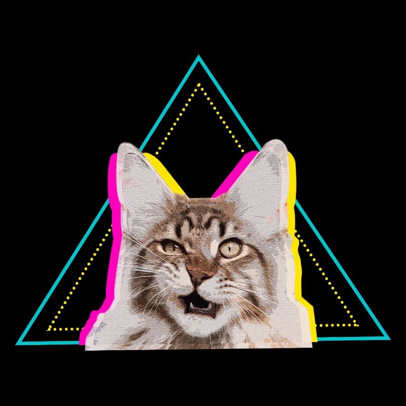 Neon Retro Cat Geometric Triangle Art