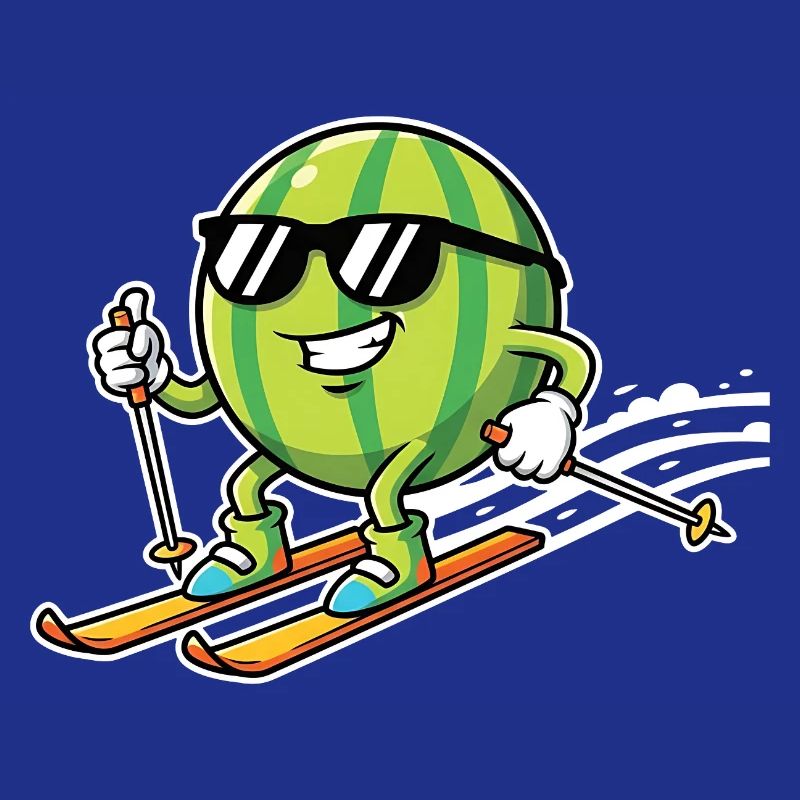 Pastèque sur des skis avec des lunettes de soleil