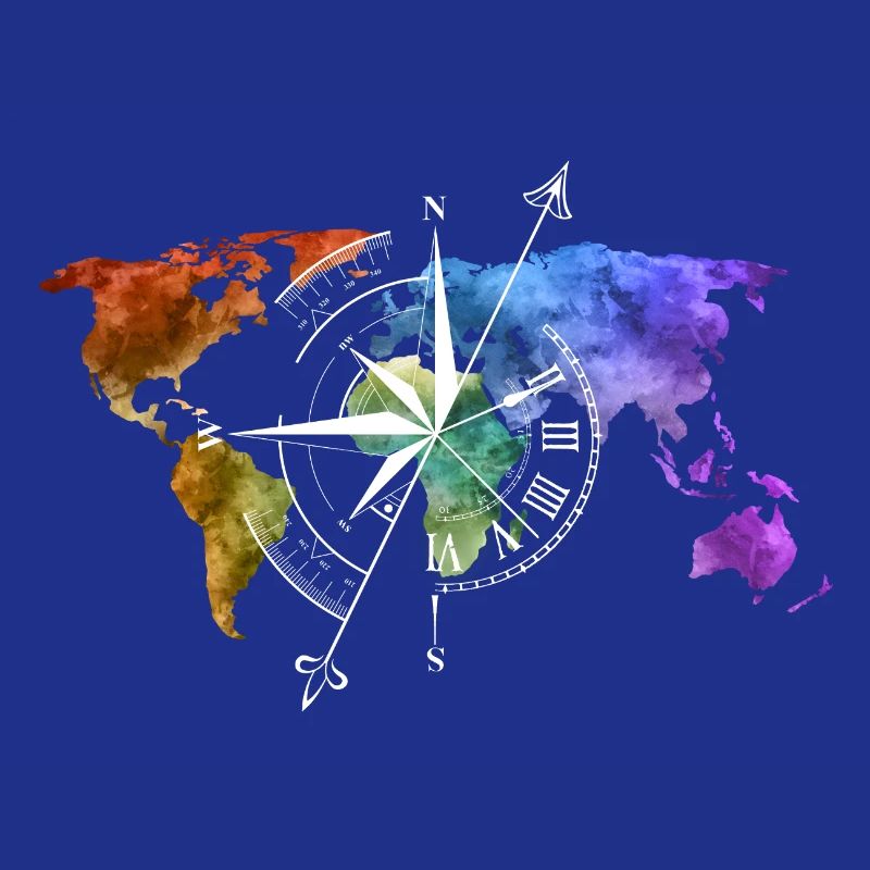 World map compass white
