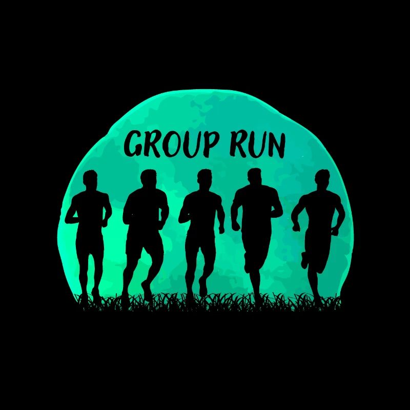 Course de groupe Course de groupe en équipe avec de l’herbe et de la lune